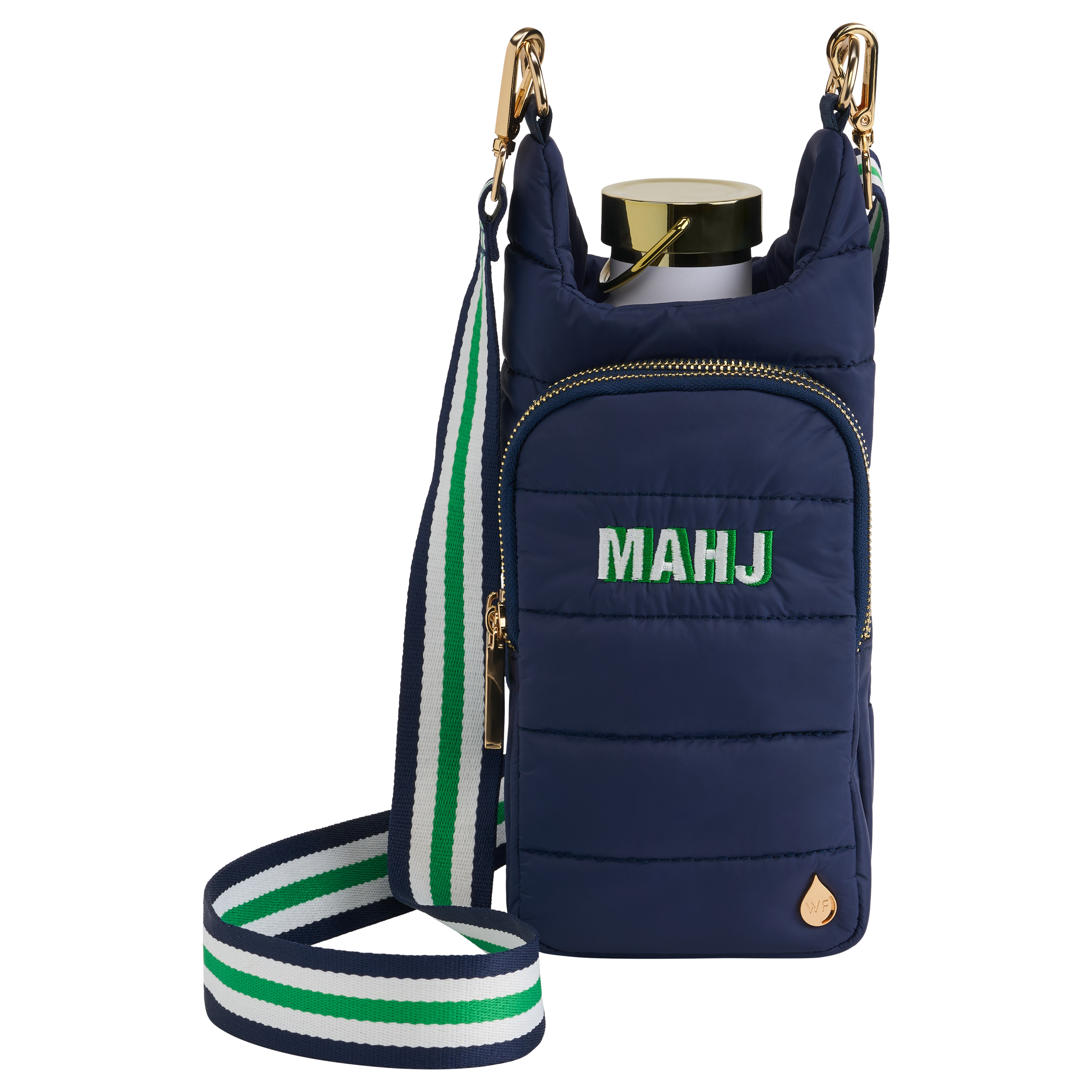 Navy HydroBag with Mahjong Embroidery and Navy, Green, White Strap