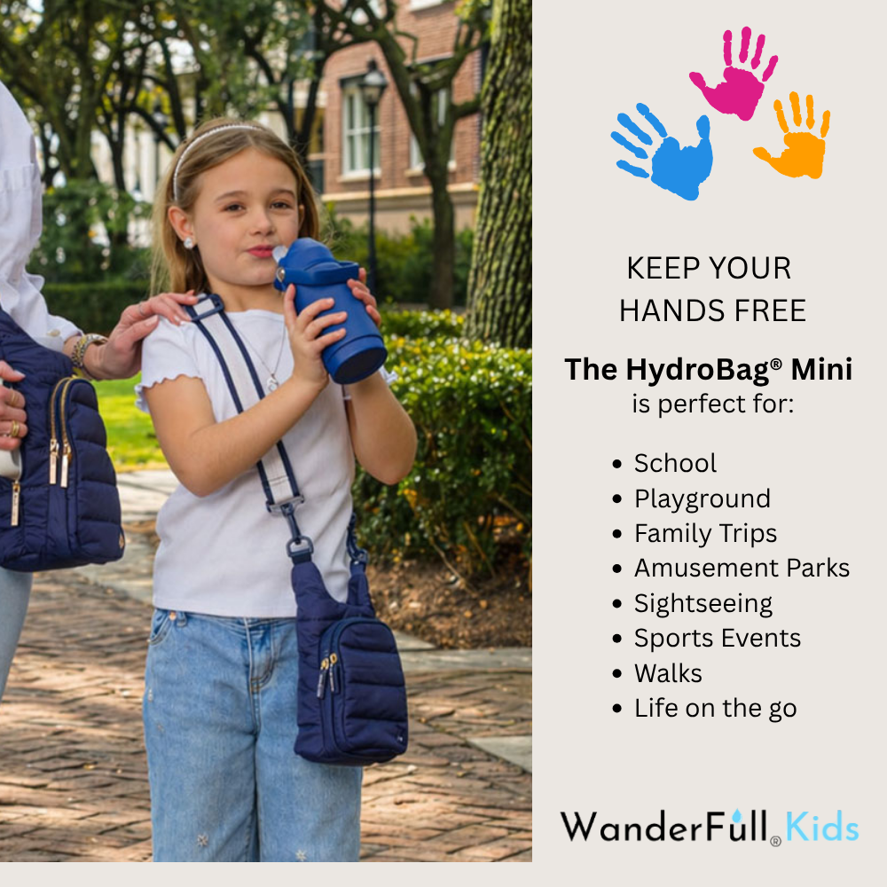 HydroBag® Mini for Kids- Navy Blue Matte-Quilted Crossbody Water Bottle Bag