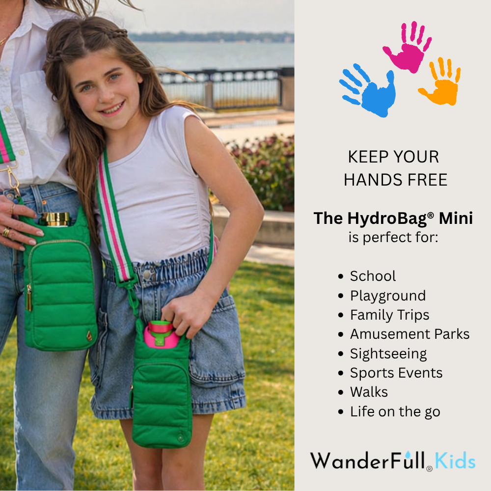 HydroBag® Mini for Kids- Kelly Green- Quilted Crosbody Water Bottle Bag