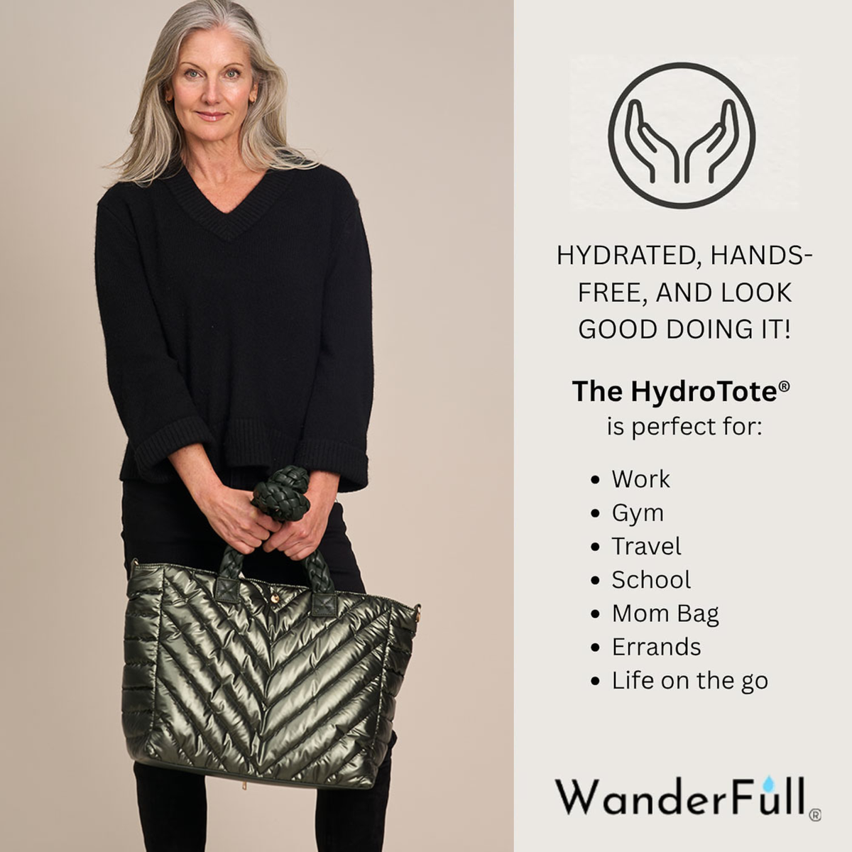Army Green Quilted HydroTote® All-in-One Everyday Travel & Gym Tote