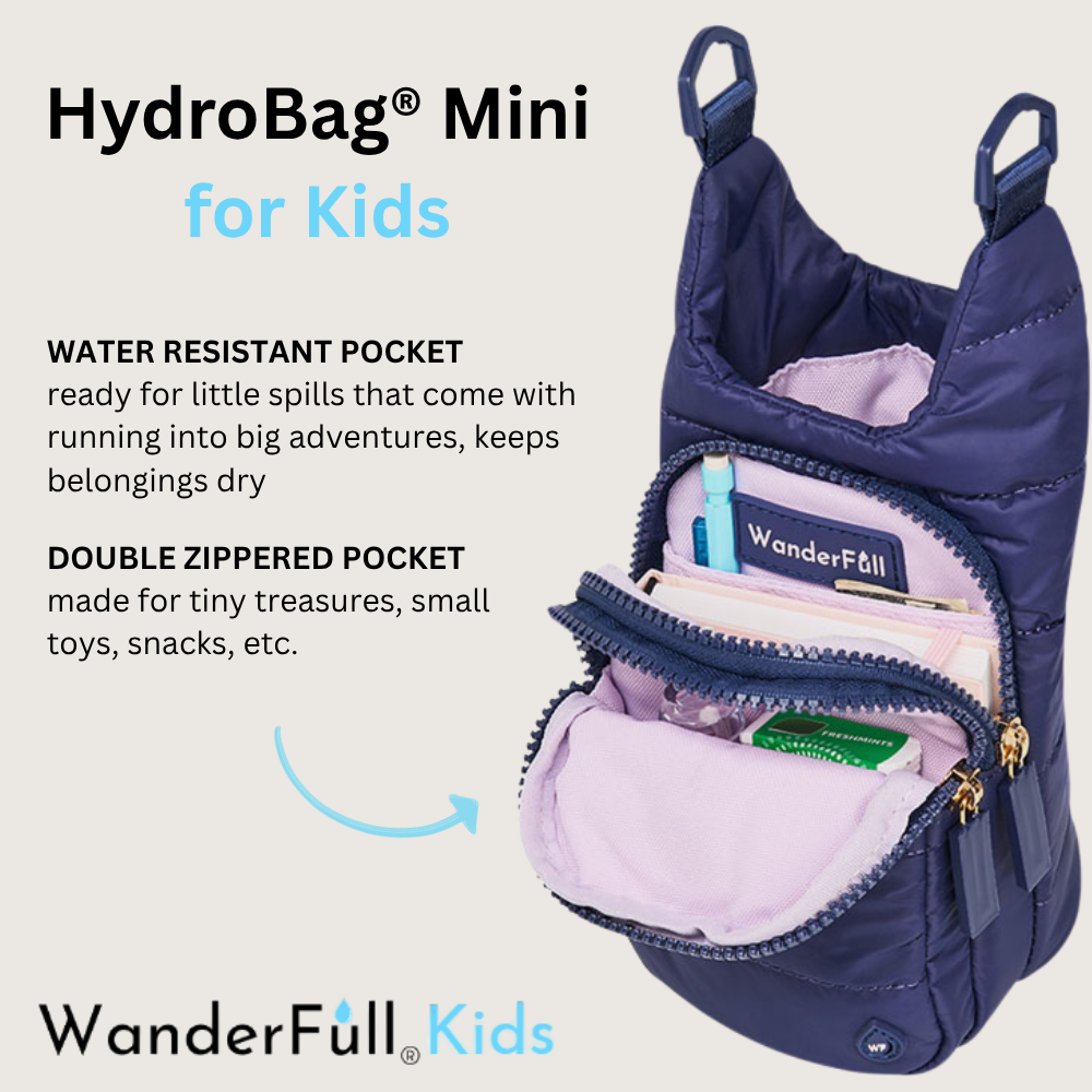 HydroBag® Mini for Kids- Navy Blue Matte-Quilted Crossbody Water Bottle Bag
