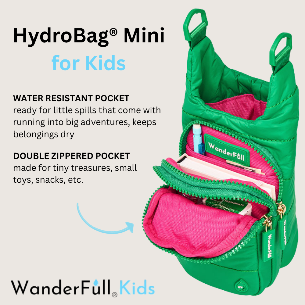 HydroBag® Mini for Kids- Kelly Green- Quilted Crosbody Water Bottle Bag