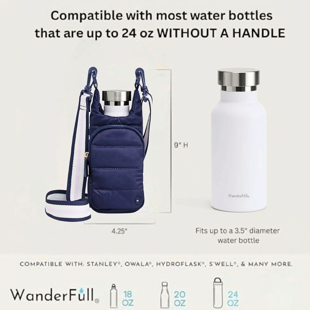 HydroBag® Mini for Kids- Navy Blue Matte-Quilted Crossbody Water Bottle Bag