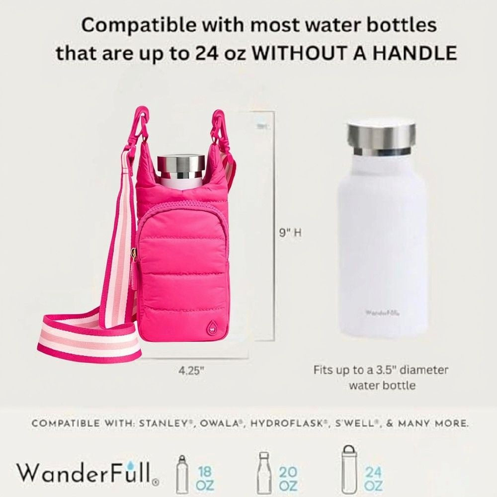 HydroBag® Mini for Kids- Bright Pink- Quilted Crossbody Water Bottle Bag
