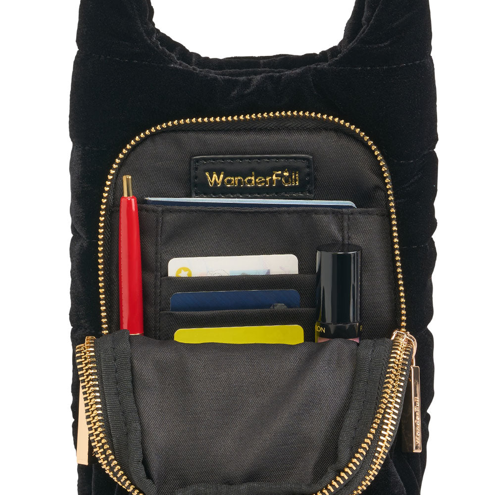 Velvet HydroBag® with Velvet and Gold chain strap- Black