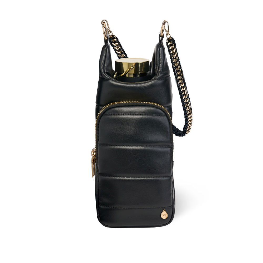 Black Vegan Leather Gold Chain Strap