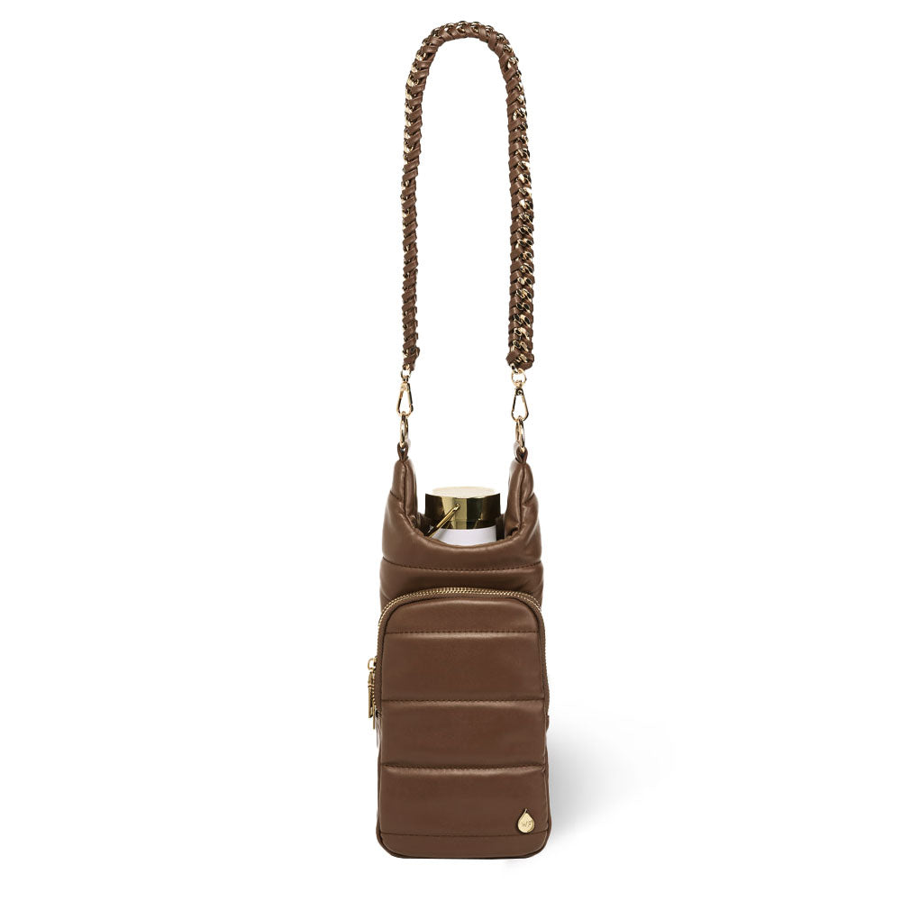 Brown Vegan Leather Gold Chain Strap