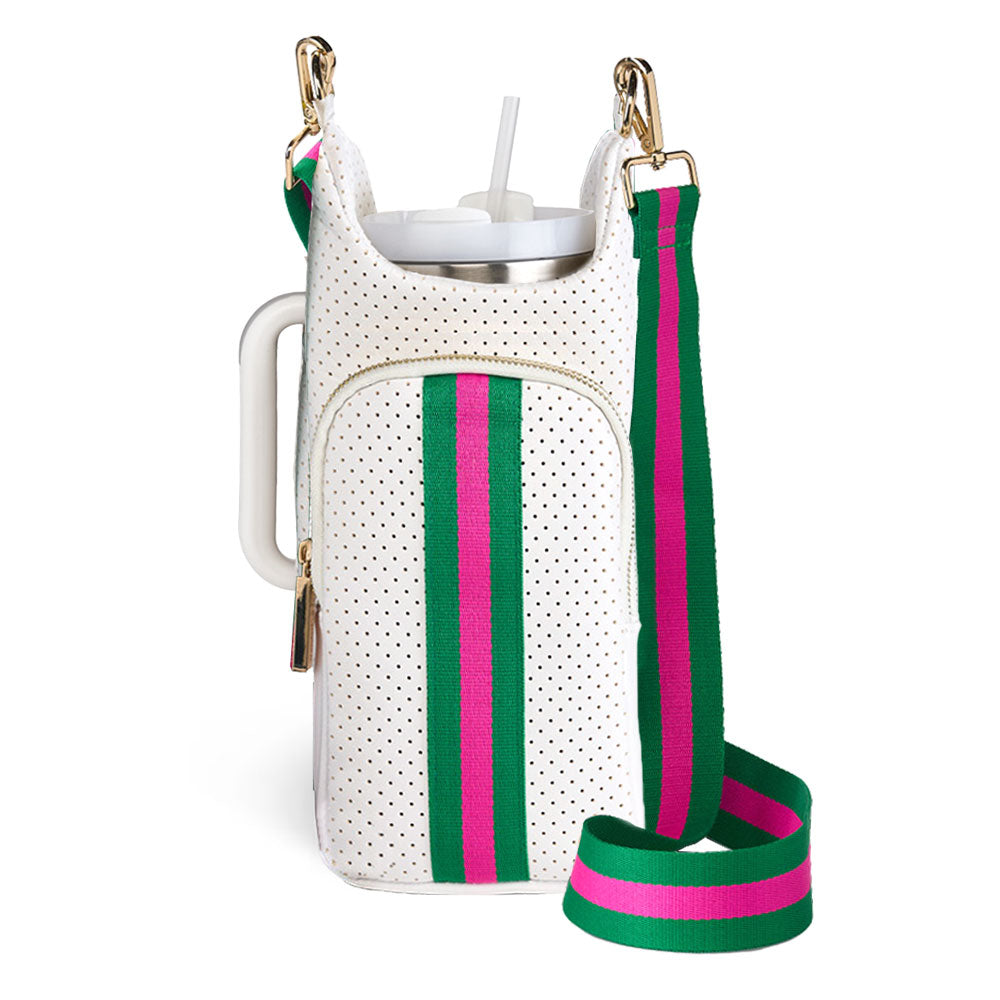 White Coated Perforated Neoprene HydroBag® with Pink/Green Stripe HydroBag® HANDLE®