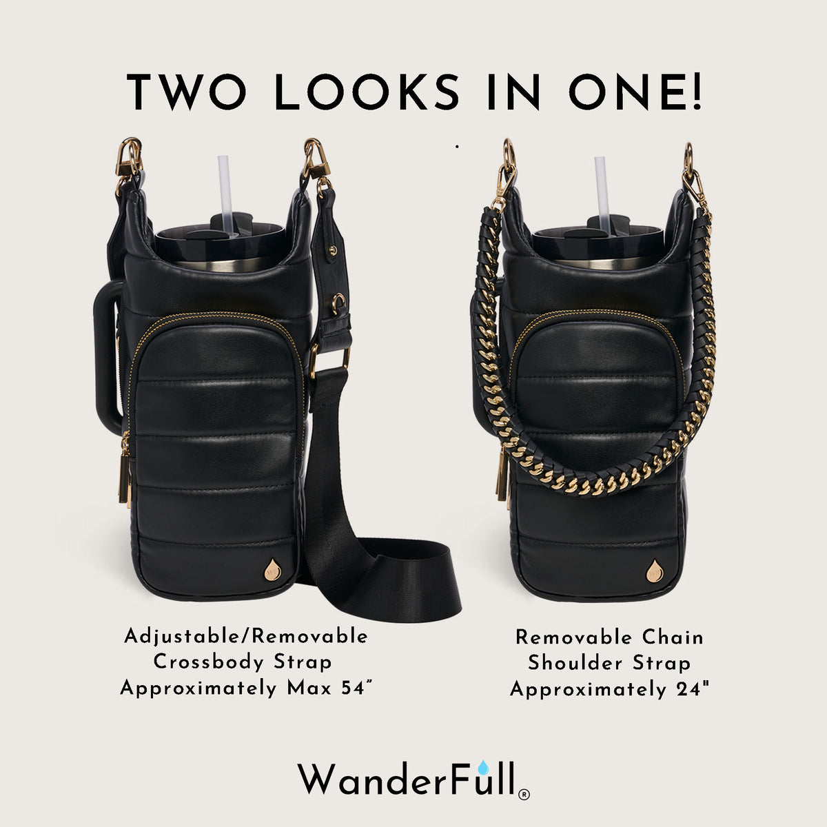 HydroBag® HANDLE®- Black Vegan Leather with Strap Bundle