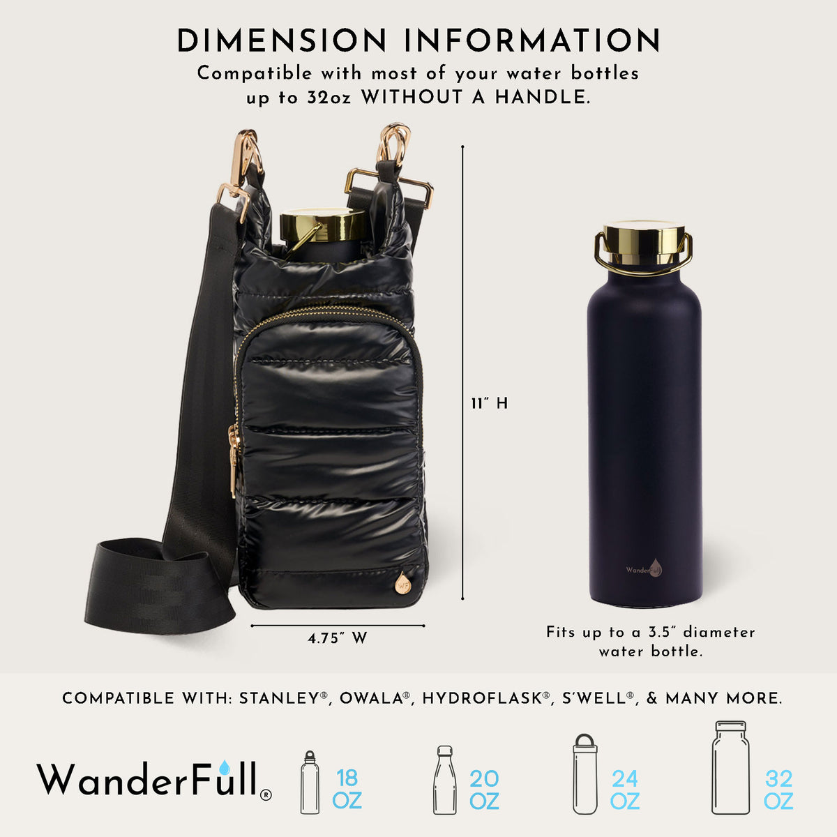 Black Shiny HydroBag® with Gold Hardware