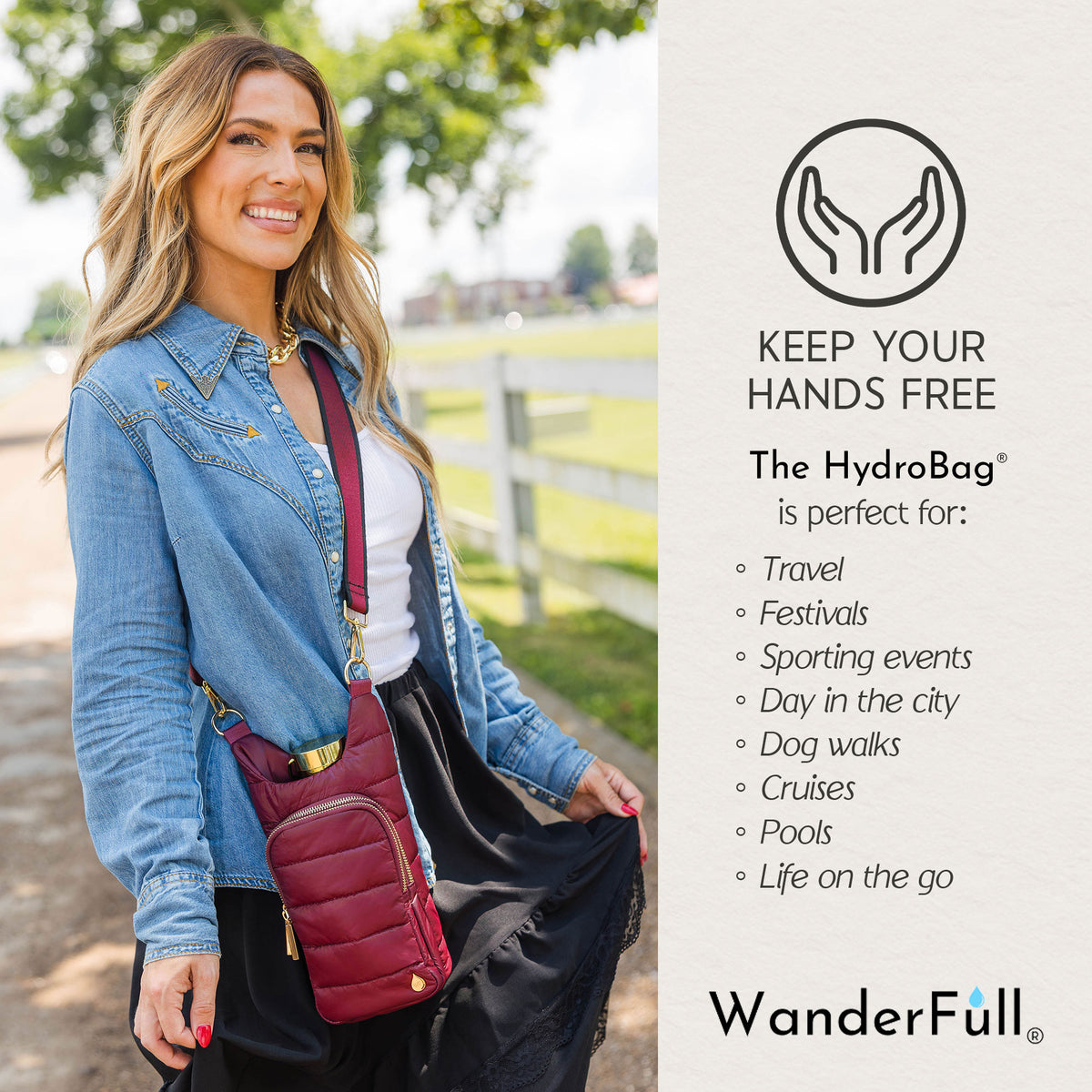 Slightly Imperfect- Dark Cherry HydroBag® with Cherry and Black Striped Strap