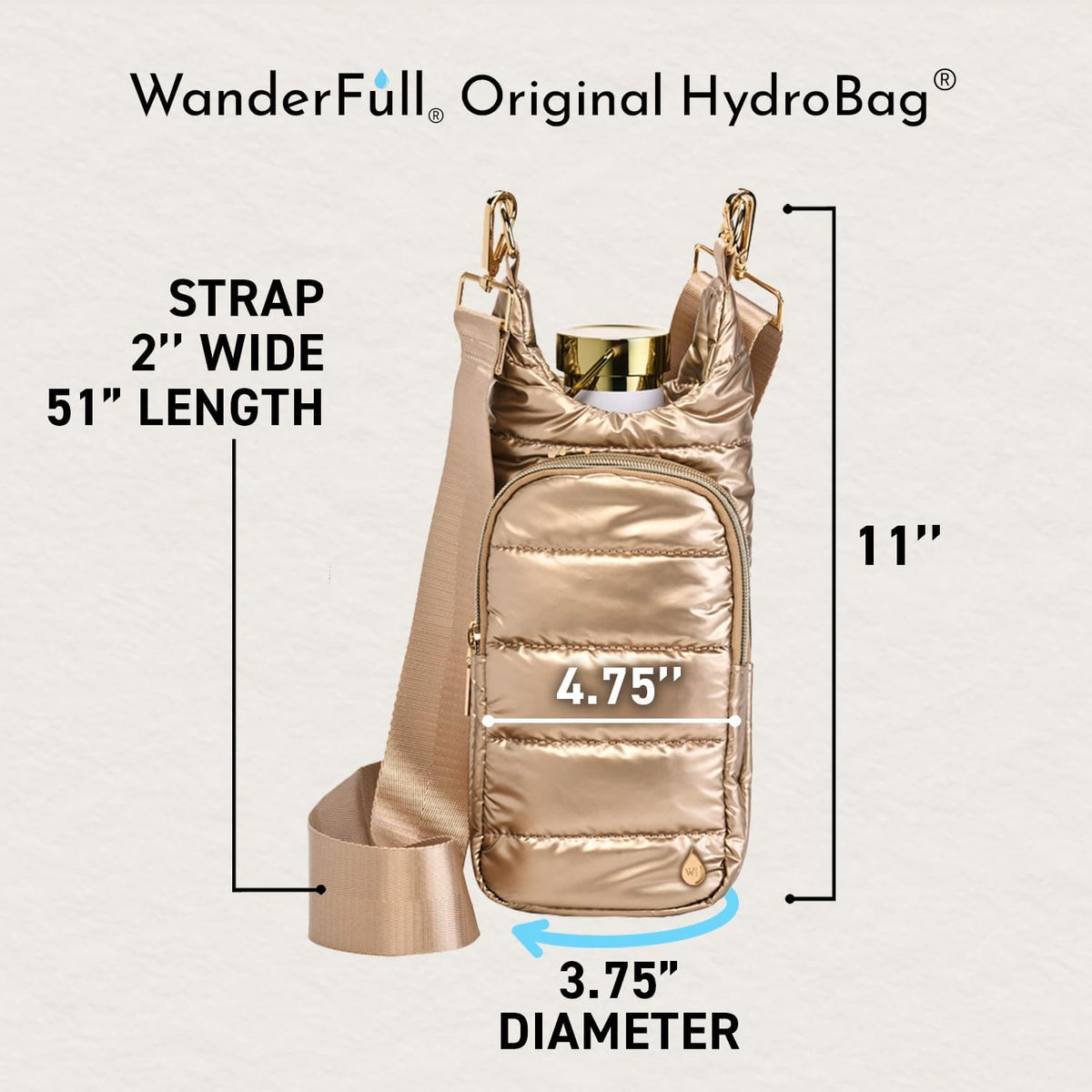 Gold Shiny HydroBag® with Solid Matching Strap