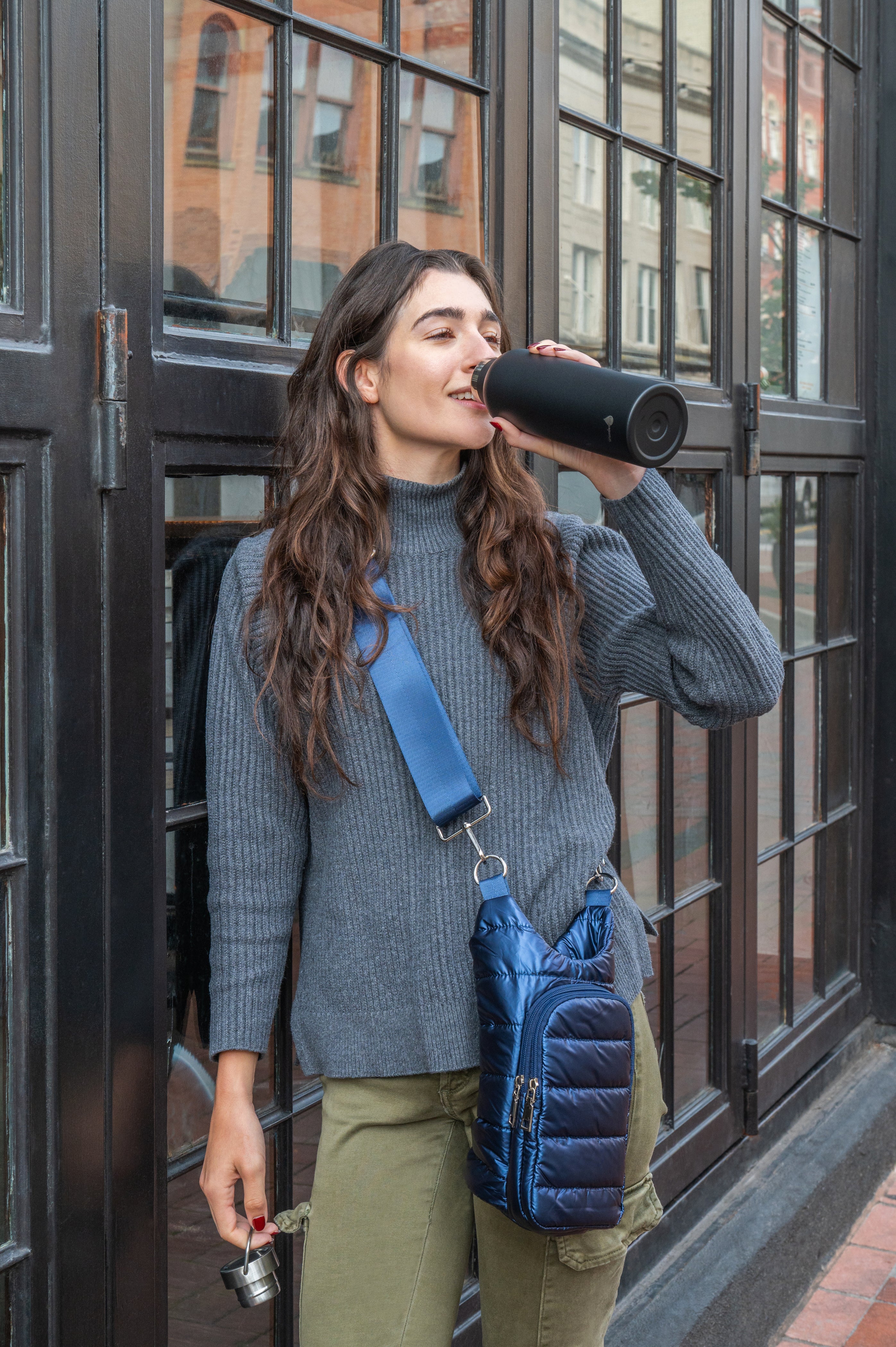 Navy Blue Shiny HydroBag with Matching Solid Navy Strap