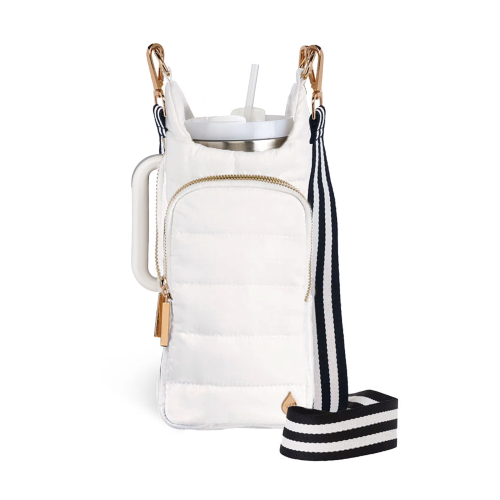 White Ripstop HydroBag HANDLE® with Black and White Striped Strap
