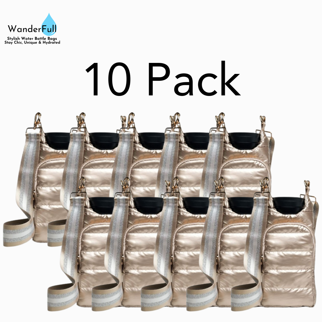 Wholesale Packs (2, 6, or 10) - Gold Shiny HydroBag with Gold/Silver/White Strap