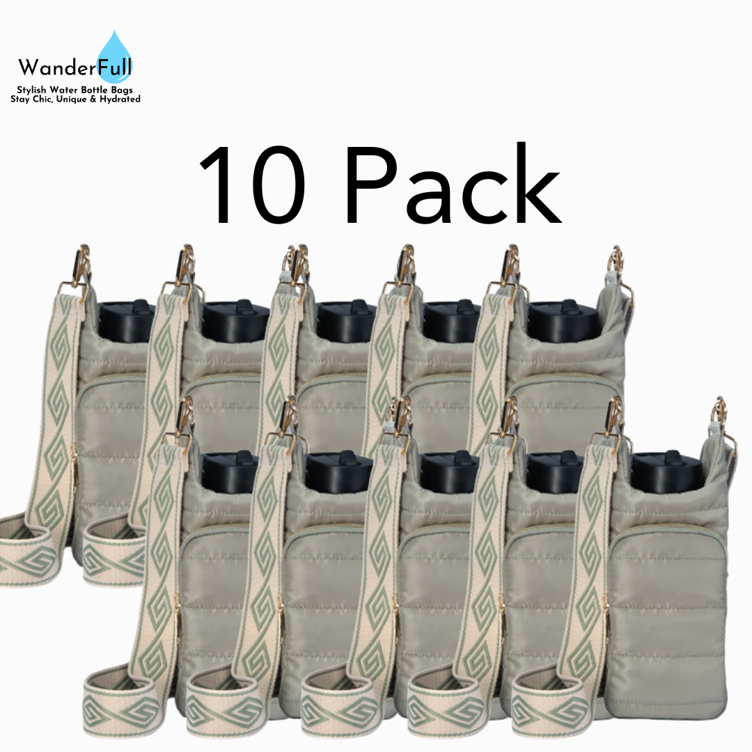 Wholesale Packs (4 or 10) - Sage Green HydroBag with Tan/Green Strap