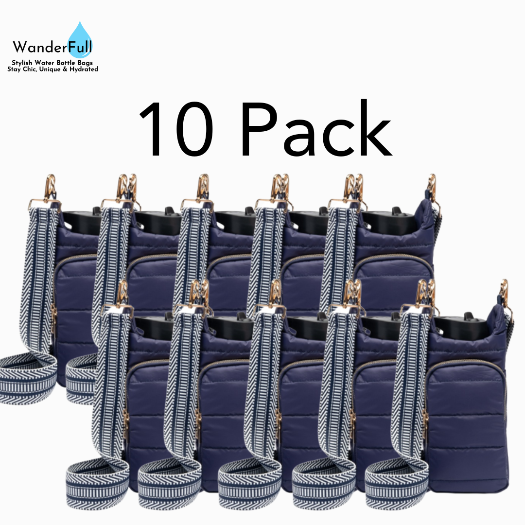 Wholesale Packs (2, 6, or 10) - Island Navy Blue Matte HydroBag with Navy/White Woven Strap