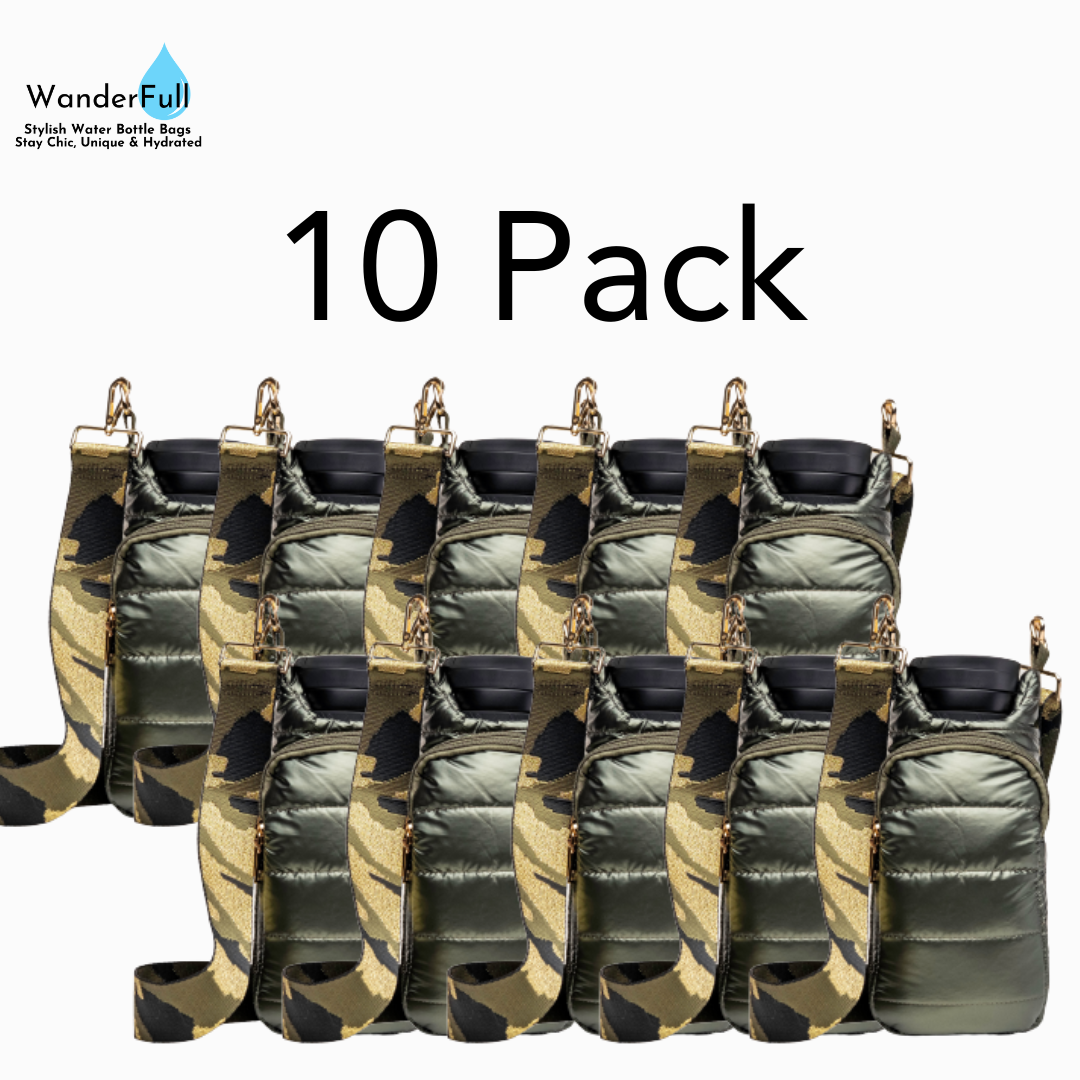 Wholesale Packs- Army Green Shiny HydroBag with Camo Strap