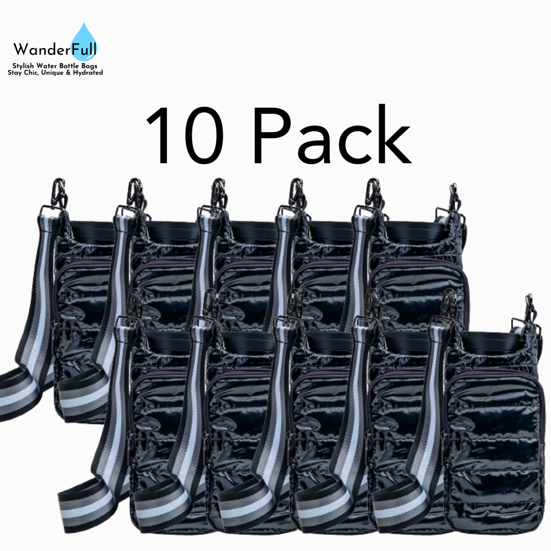 Wholesale Packs - Black Glossy HydroBag with Gray/Black/White Strap