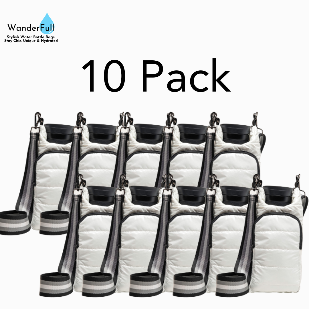 Wholesale Packs (2, 6, or 10) - White Glossy HydroBag with Black/Silver/White Strap