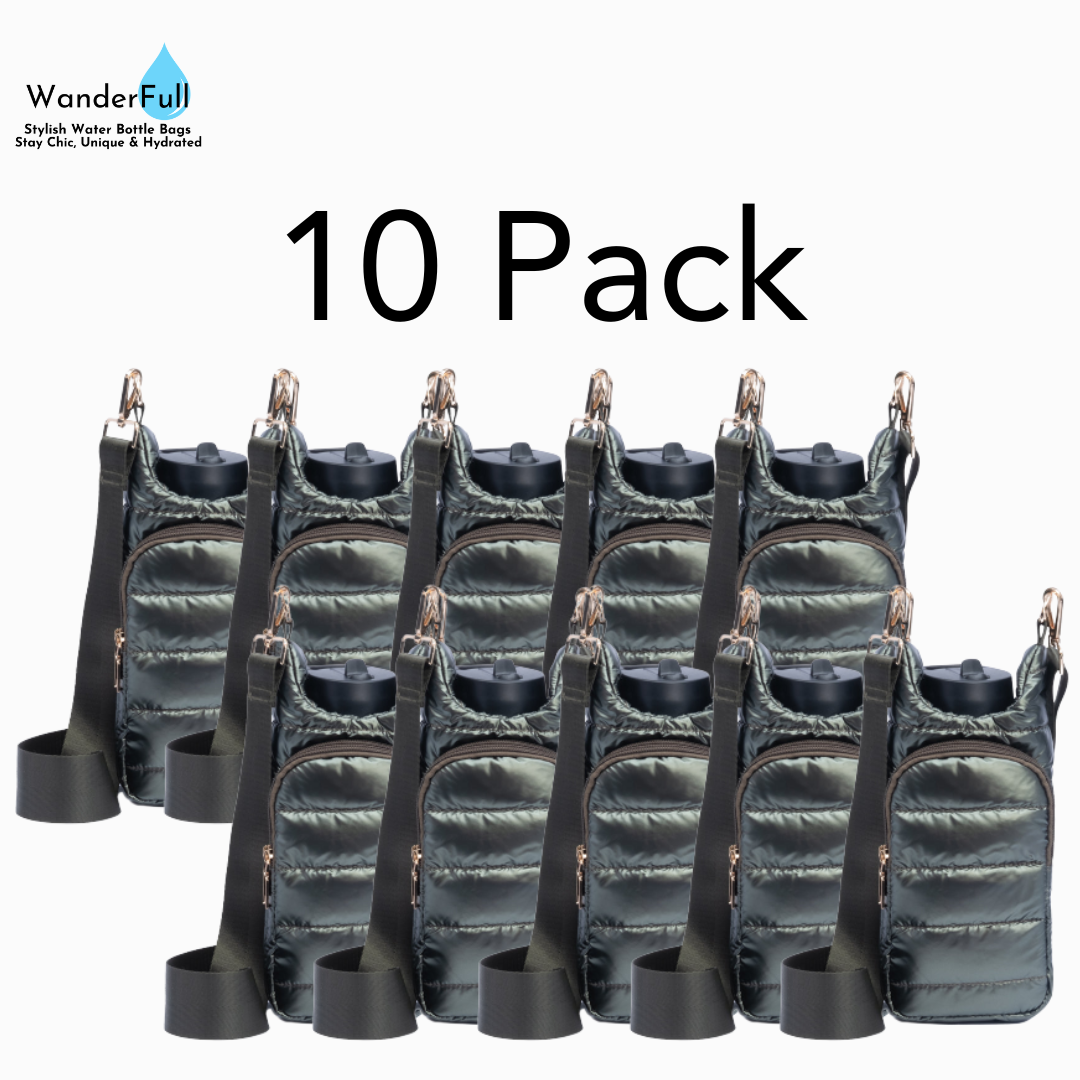 Wholesale Packs (2, 6, or 10) - Army Green Shiny HydroBag with Army Green Solid Strap