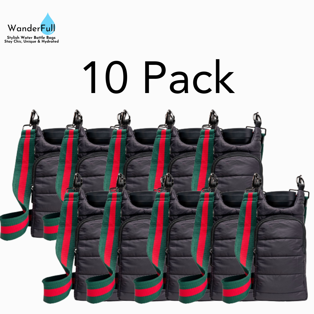 Wholesale Packs (2, 6, or 10) - Black Matte HydroBag with Red/Green Strap