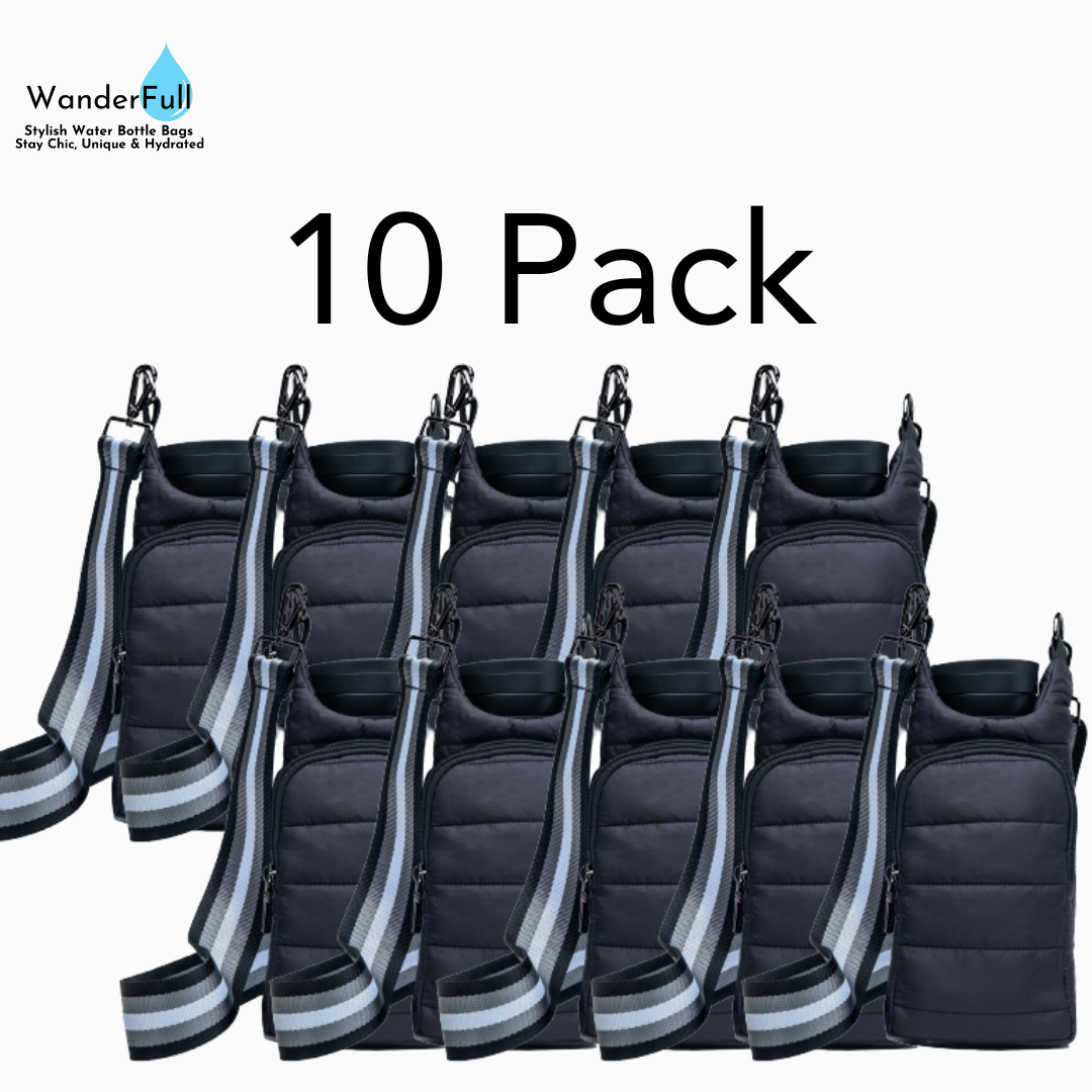 Wholesale Packs (2, 6, or 10) - Black Matte HydroBag with Gray/Black/White Strap