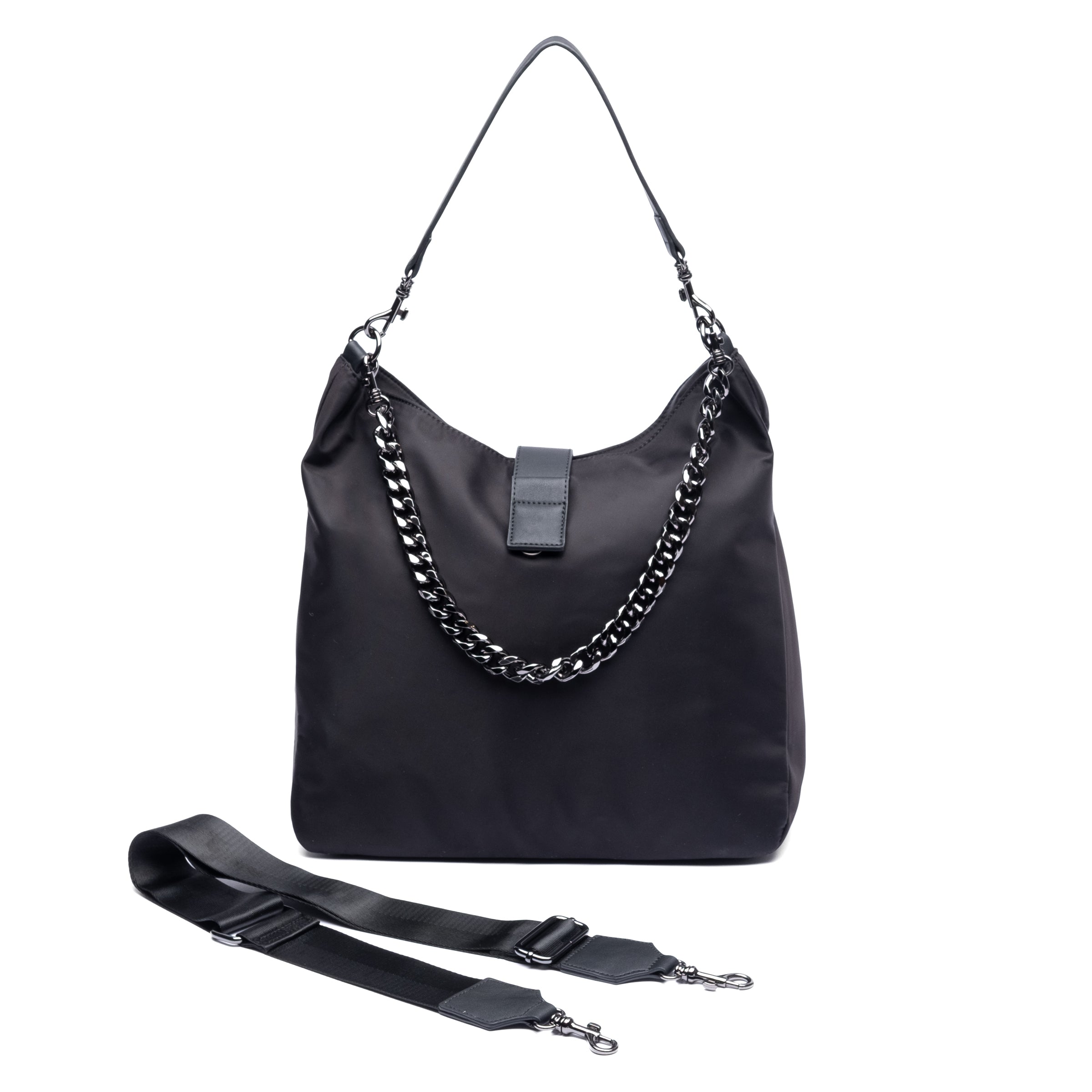 Black hobo bag shop with silver hardware