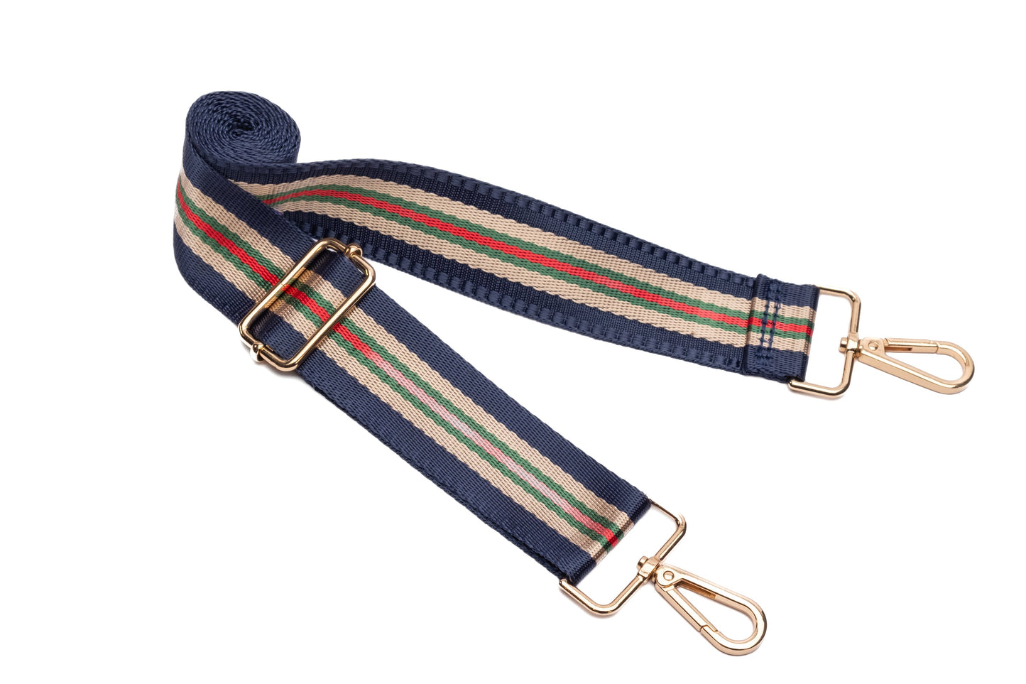 Wholesale - Navy, Tan, Green and Red Striped Strap with Gold hardware