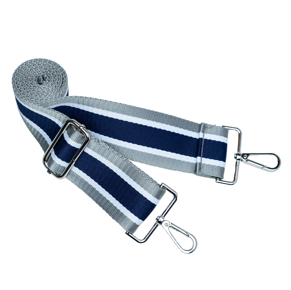 Navy/Gray Strap with Silver Hardware