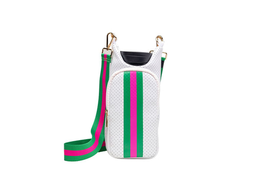 White Coated Perforated Neoprene HydroBag with Pink/Green Stripe