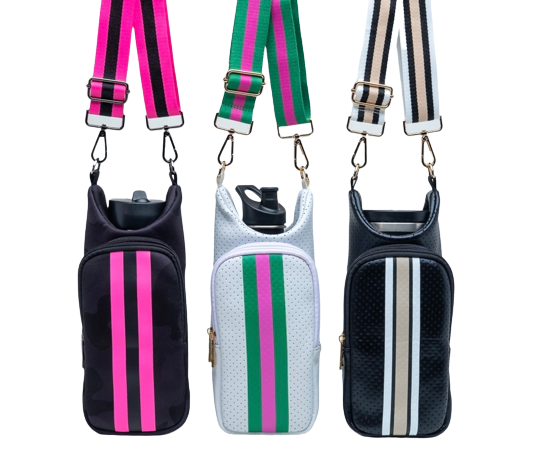 Wholesale - White Coated Perforated Neoprene HydroBag with Pink/Green Stripe & Pink/Green Strap