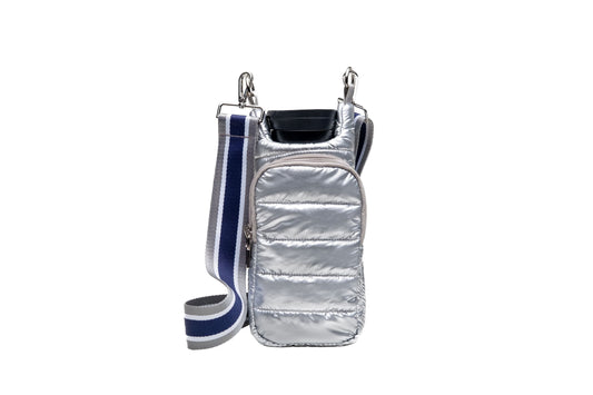 Silver Shiny HydroBag with Navy/Gray Strap